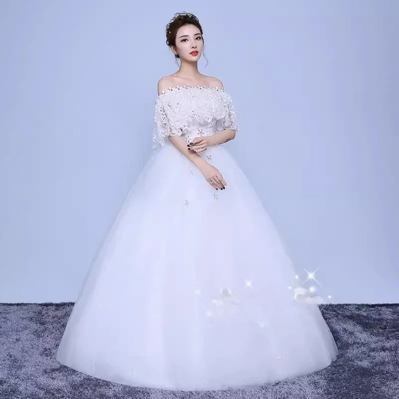 It's Yiiya Wedding Dresses Lace Ruffles Off the Shoulder Crystal Sequins Princess Floor-length Plus size Bride Ball Gowns XN088