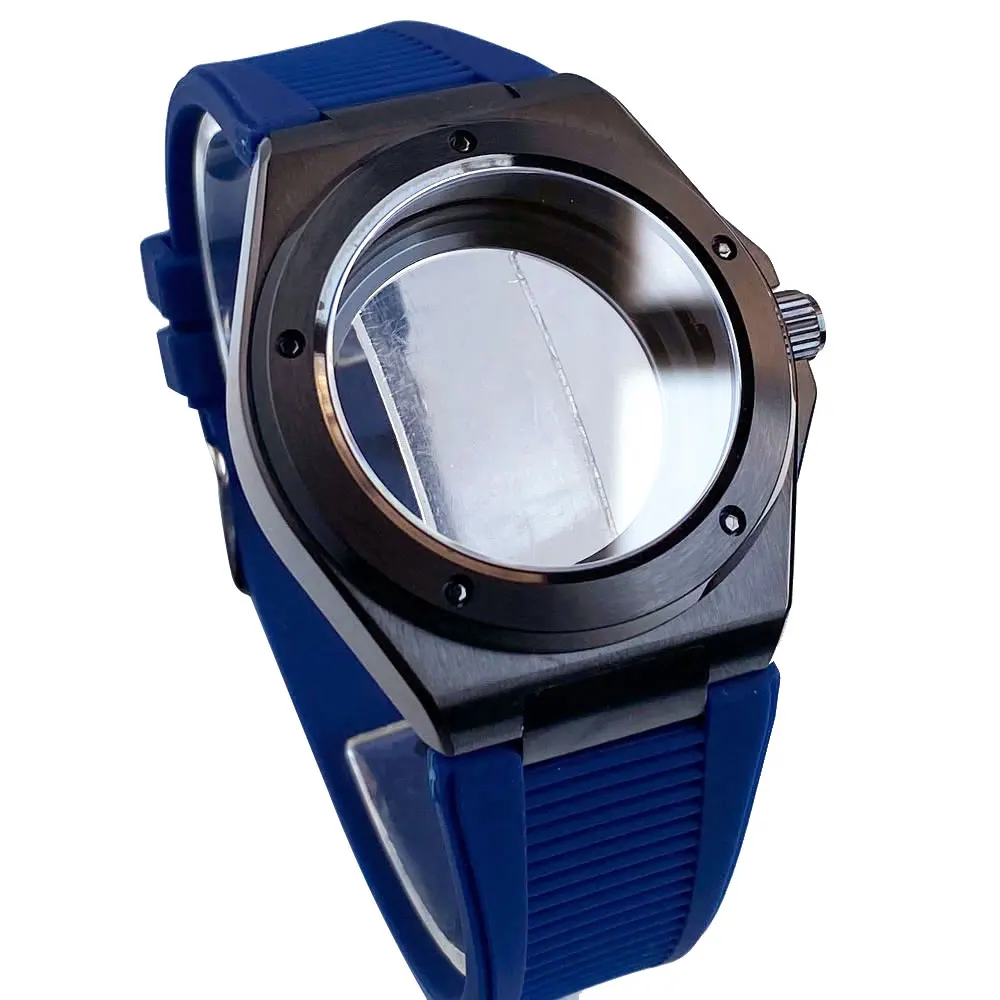 Tandorio Black PVD Engineer Style Watch Case Fit for NH35 NH36 NH38 ETA2824 PT5000 Automatic Mechanical Watch Sapphire Glass