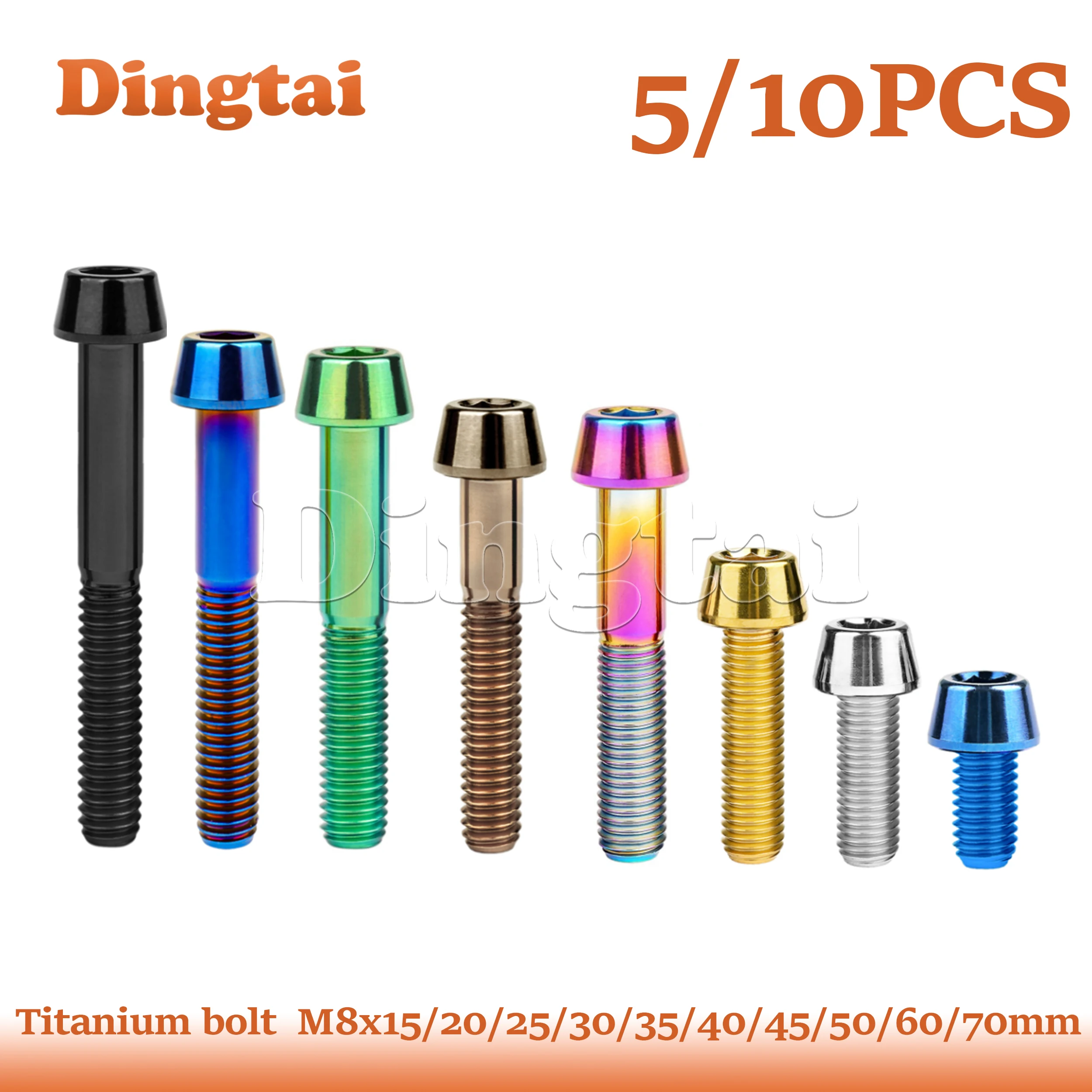 

Dingtai Titanium Bolt 5/10PCS M8x15 20 25 30 35 40 45 50 60 70mm DIN912 Taper Hex Allen Head Ti Screws Fasteners