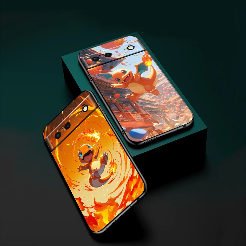 Pokemon Little Fire Dragon For Google Pixel 9 8 7A 7 6A 6 5A 5 4 4A XL 5G Black Silicon Shockproof Shell Soft Phone Case