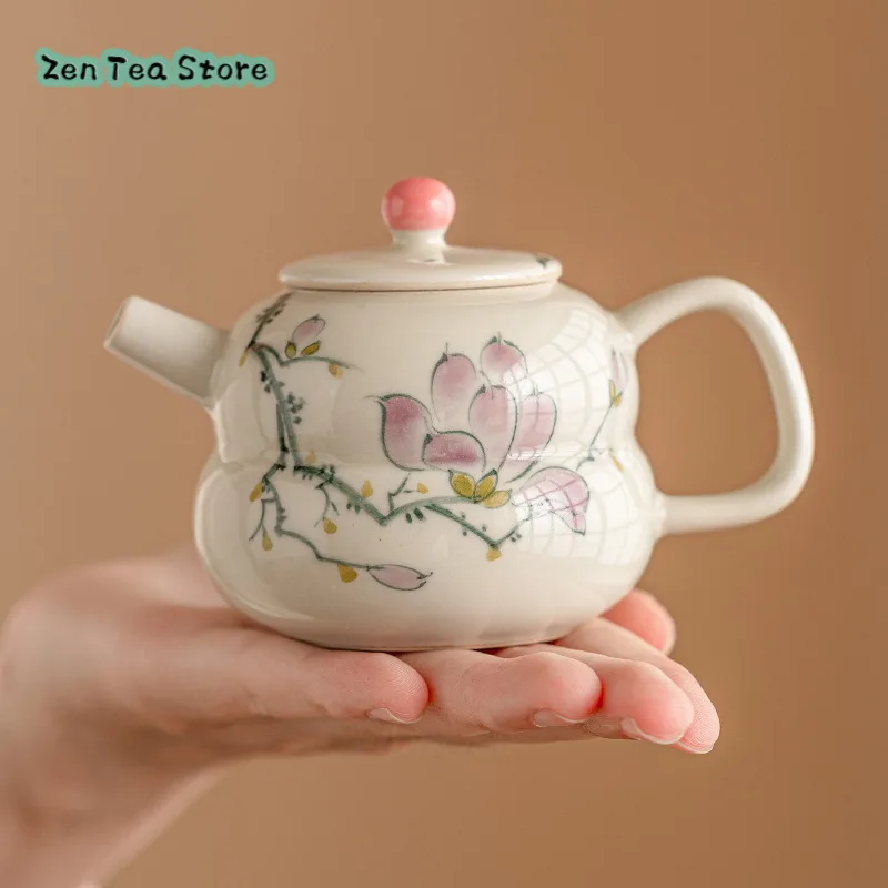 Hand-painted Magnolia Gourd Pot Teapot Tea Single Pot Ceramic Light Luxury High-end Kung Fu Tea Set Mini Pot