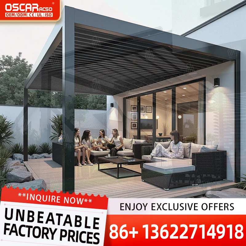 10' X 12' Louvered Outdoor Pergola with Adjustable Rainproof Roof and Screen Modern Luxury for Garden Patio Deck pergola