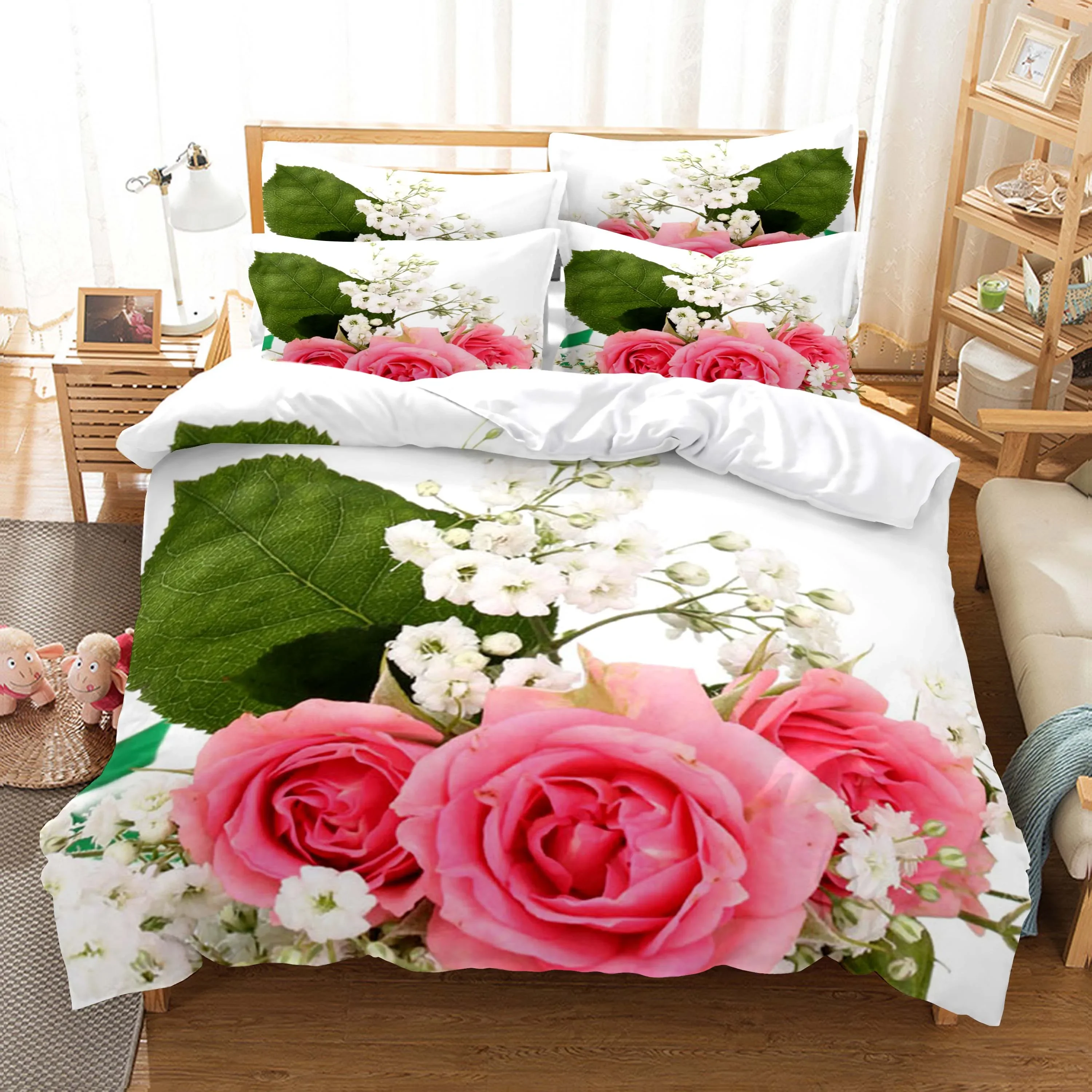 Flower Red Rose Wedding Bedding Super Comfortable Double King Size Duvetcover 2pcs Pillowcase Home Textile Cover Sets For Beds