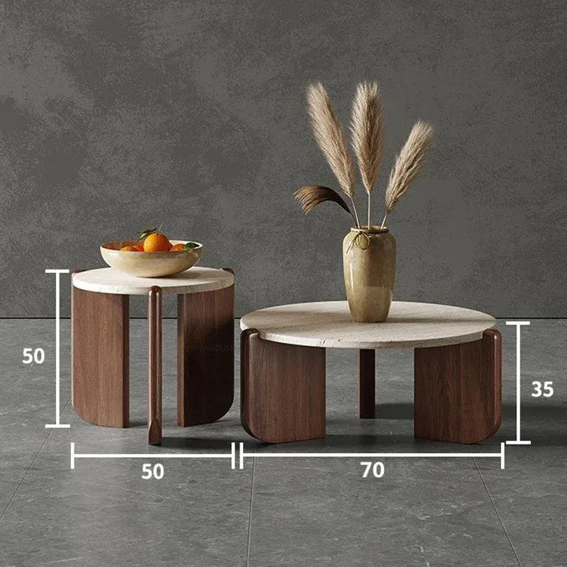 Nordic Solid Wood Coffee Table for Café Furniture Side Table Travertine Creative Household Light Luxury Living Room Coffee Table