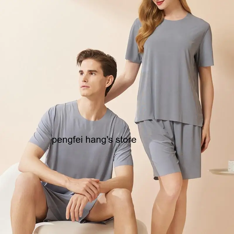 Couple Sleepwear Men Modal Home Clothes Short Sleeve Top Shorts 2Pcs Pajamas Loungewear Summer New Nightwear Casual Pjs