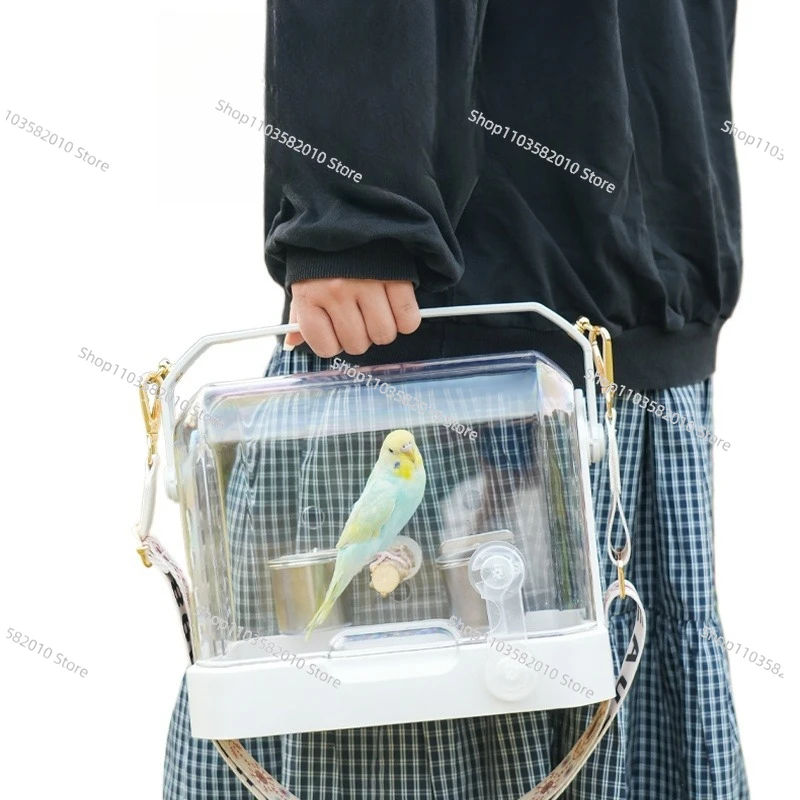 Portable Breathable Parrot Takeout Bag, Transparent Crossbody Bird Cage for Summer Travel