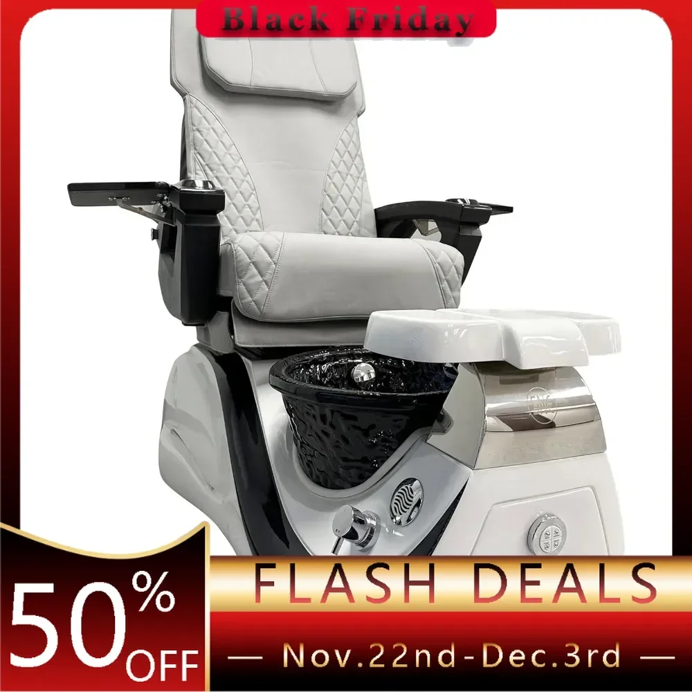 Pedicure Chair with Massage, Built-in Remote, Overflow Protection, 44"D x 44"W x 24"H Acetone-Resistant Leather,Pedicure Chair