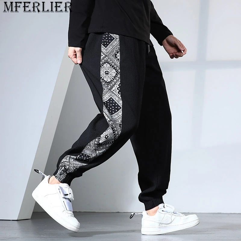 

Black Jogger Pants Men Summer Pants Plus Size 6XL Fashion Casual Side Patchwork Trousers Male Bottom Big Size 6XL