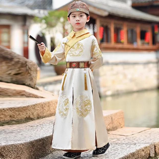 

Chinese Hanfu Boys' Ancient Palace Embroidery Performance Costume Manchu