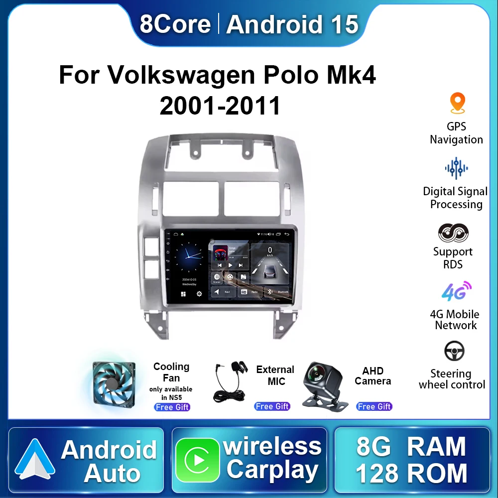 

Android 15 Stereo For Volkswagen VW Polo MK4 6Q 9N 9N3 2001 - 2009 Car Radio Multimedia Player Carplay Navigation GPS Navigation