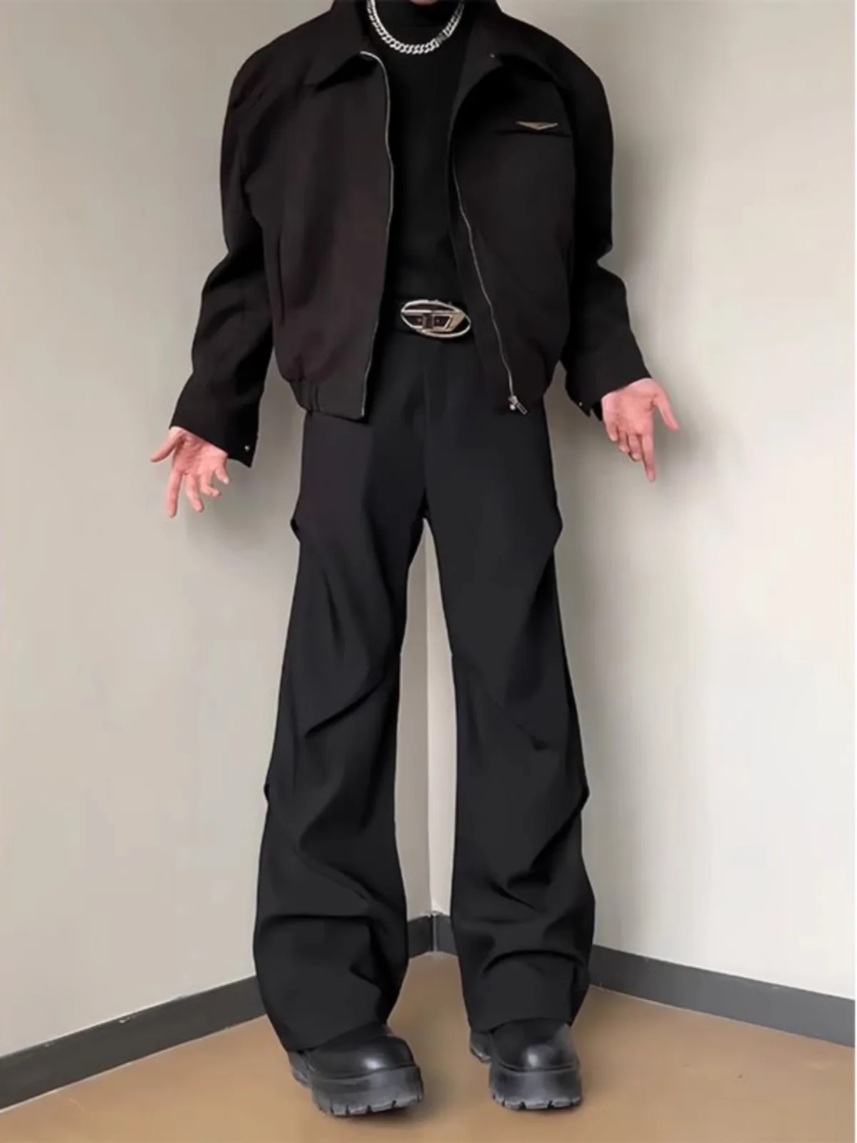 

Bla Casual Paratrooper West Pants Men's Draped Folded Design Wide Leg Comfortable Workwear Trousers Spring Youth Faion