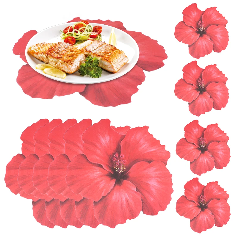 Juego de manteles desechables con forma de flores de hibisco, suministros de decoración para mesa de comedor, boda, fiesta de cumpleaños, 5 uds.