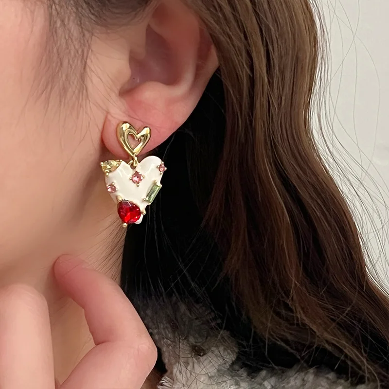 Rhinestone Heart Shape Earrings for Women product photo