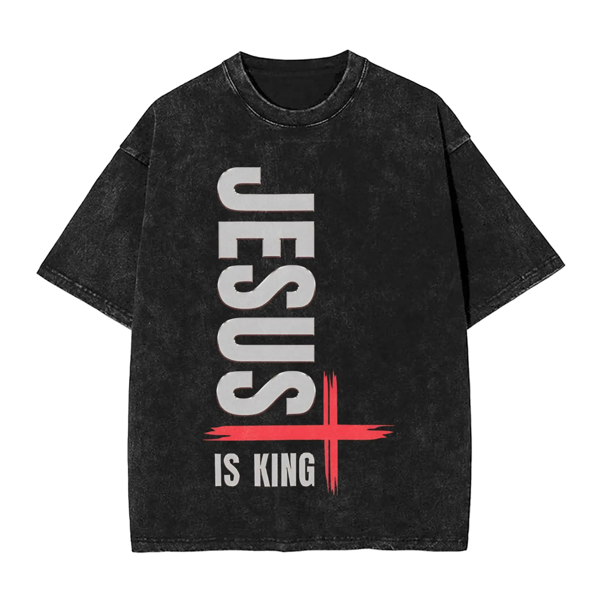 Jesus Is King Christian Faith  Washed T Shirt Streetwear Hip Hop Novelty T-Shirts  Tee Shirt Men Women 100% Cotton Harajuku