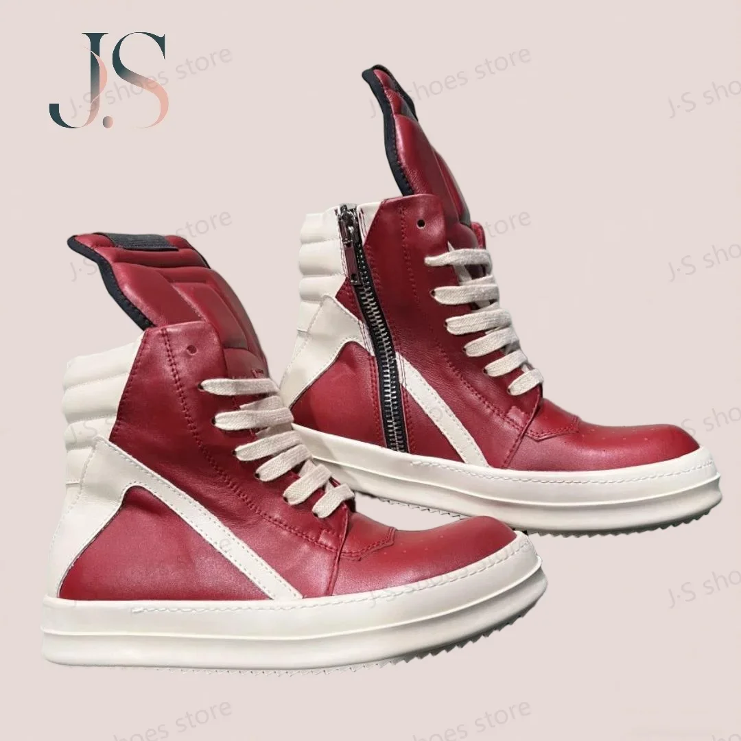 

Ro Classic Red Leather High Top Shoe Cowhide Men Sneaker Boots Zipper Women Casual Shoes Lace Up Luxury Ankle Boot