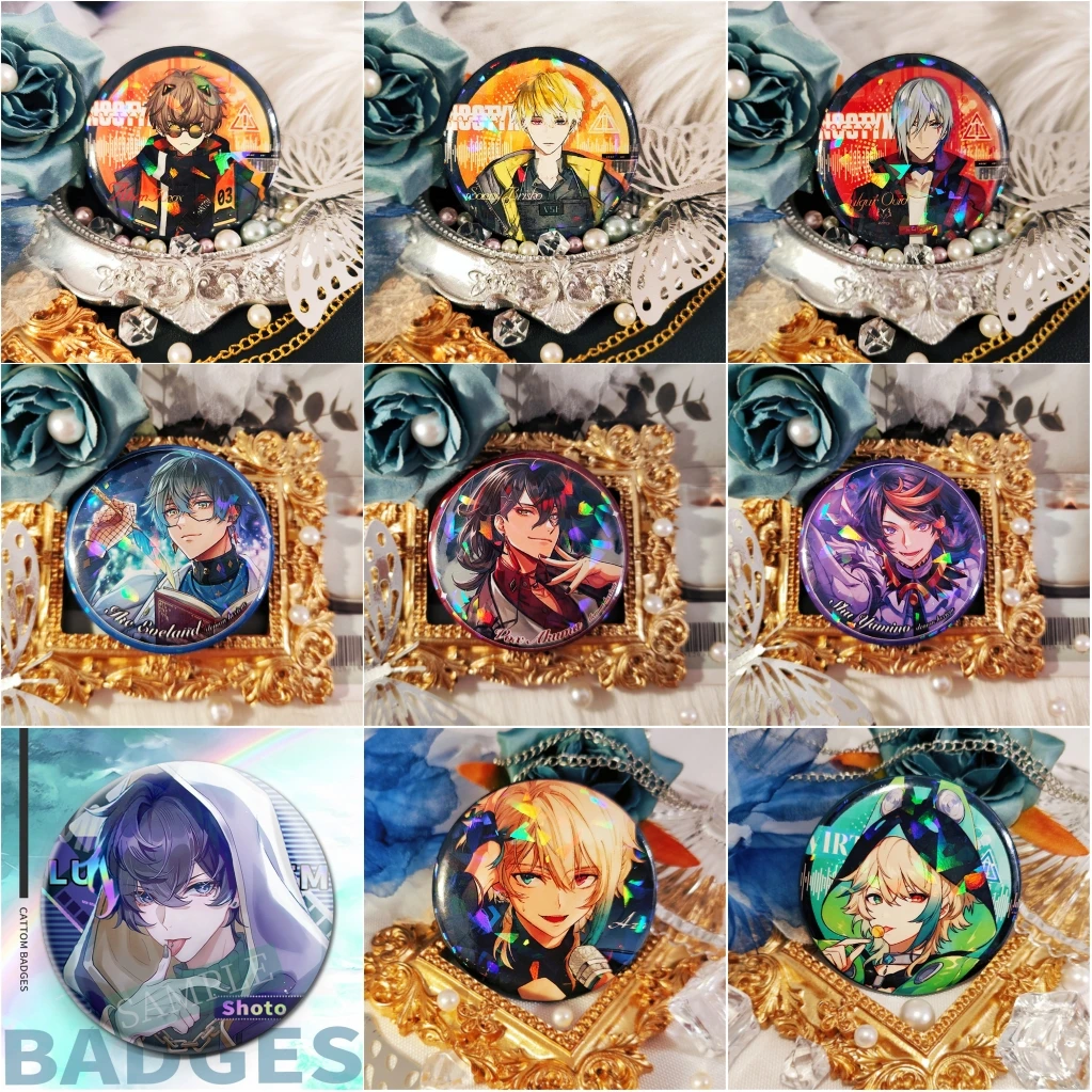 58mm Game Vtuber ike Alban Sonny Fulgur Yugo vox mysta shoto Aza Roi Cosplay Costume Badge Pin SPTE Tinplate Brooch Accessories