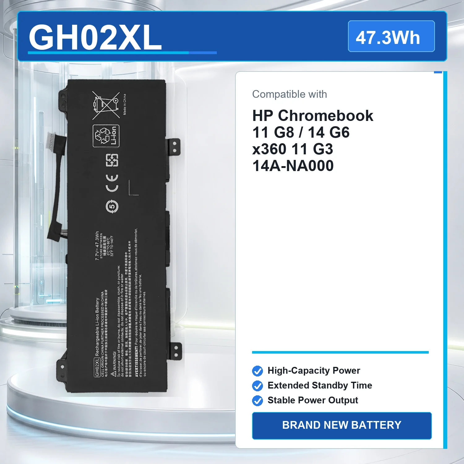 GH02XL 47.3Wh 7.7V Laptop Battery For HP Chromebook 14A-NA0000 x360 14A 11 G8 HSTNN-DB9M IB9C L75783-006 TPN-Q232