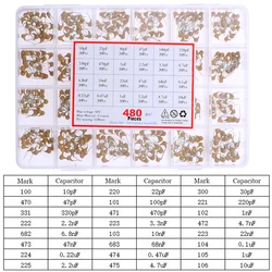 480pcs 24value 50V Monolithic Ceramic Capacitor kit 10pF47pF100pF220pF470pF1n2.2nF3.3nF10nF22nF47nF0.1uF0.22uF1uF2.2uF4.7uF10uF