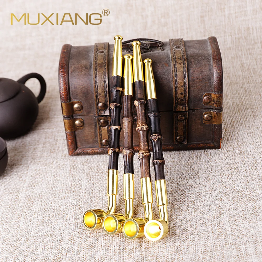 MUXIANG Handmade Tobacco Smoking Pipe Long Mouth Reading Bucket Chinese Style Long Pipe Contains Tobacco Bag, High Quality Gift,