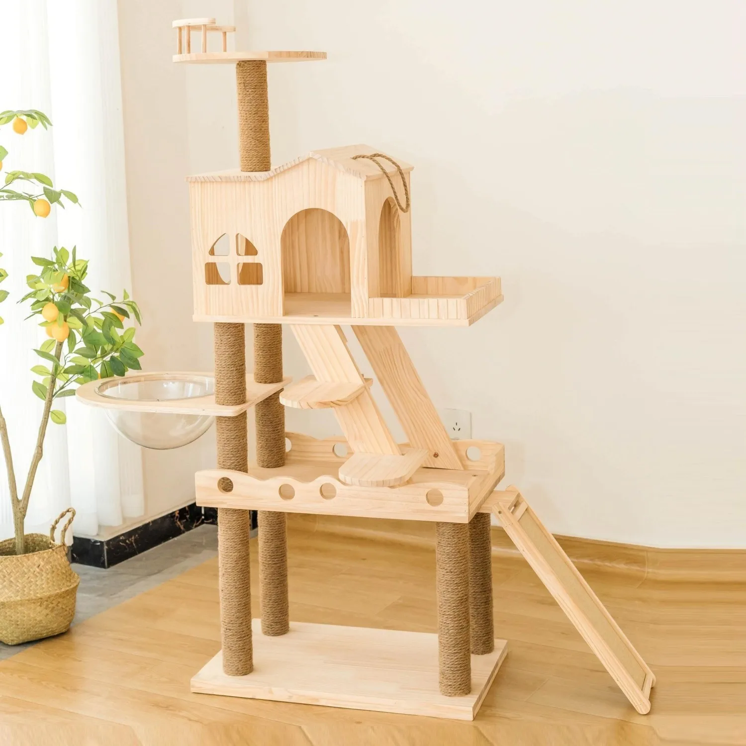 Solid Wood Climbing Frame Space Capsule Multi-layer Jumping Platform Cat Nest Integrated Large Climbing Frame Scratching Column