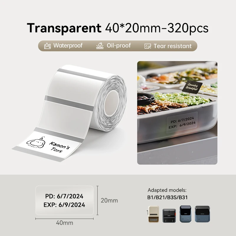 6 Rollen Set NIIMBOT Thermisch Labelpapier voor B1/B21/B3S/B31 Printer Krasbestendige Sticker Waterdichte Oliebestendige Labeltape