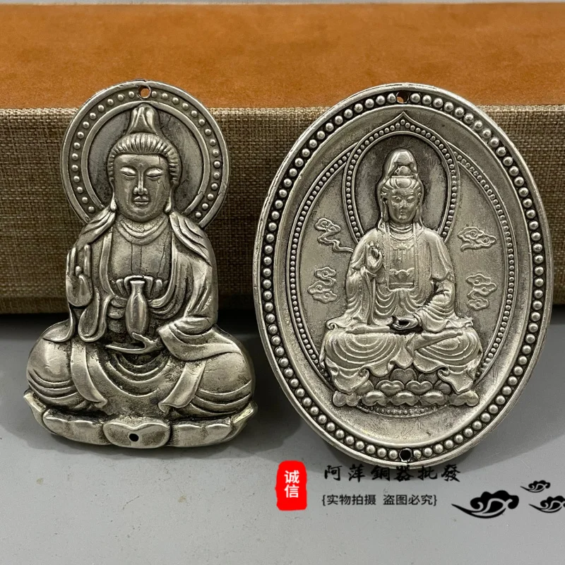 Old Silver Tibetan Silver Pure Silver Fine Silver Avalokitesvara Pendant Pendant Guan Gong Body Protection Portable Antique Anti