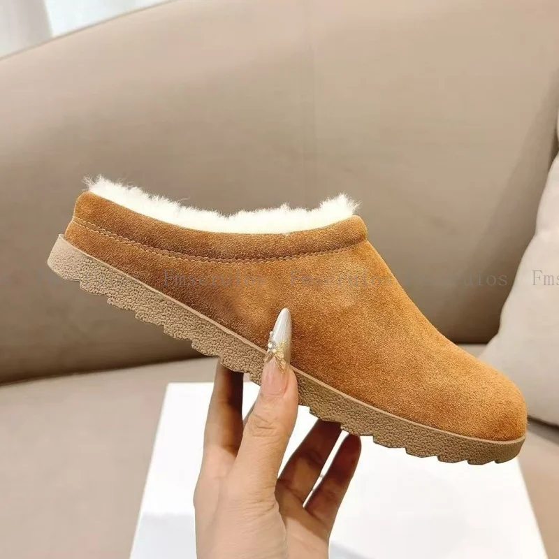 

Women Winter Slippers Flats Round Toe High Quality Suede Leather Plush Comfortable Slippers Leisure Warm Fashion Casual Slides