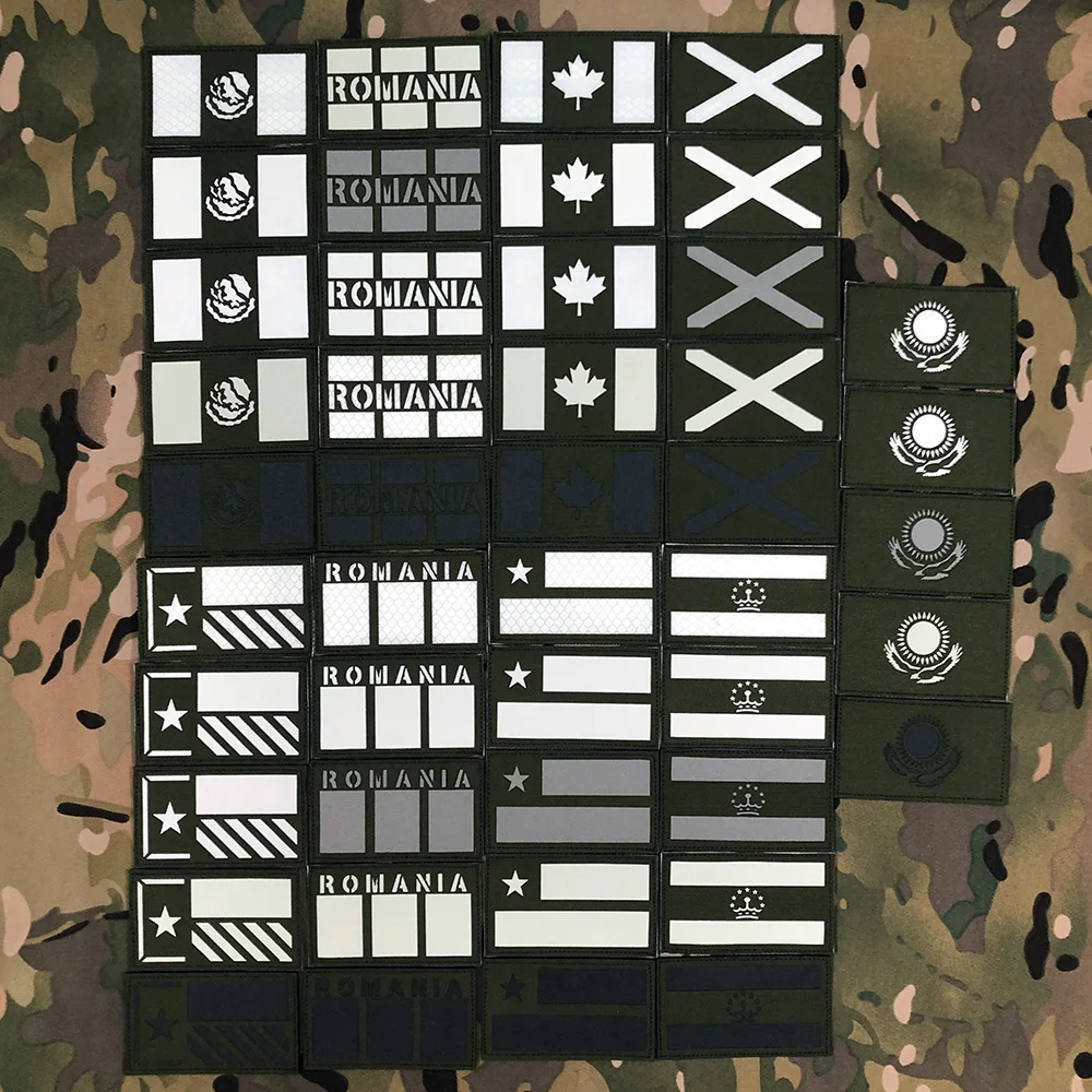 Green Laser Cut IR IFF Infrared Reflection, Luminous Flag Patch, Mexico, Texas, Romania, Canada, Scotland, Chile, Tajikistan