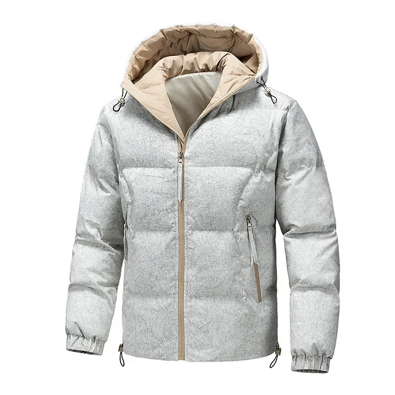 Man Down Jacket Winter Thicken Cold-proof Contrast Color Male Hooded Coat Long Sleeve Casual Versatile Men Outerwear