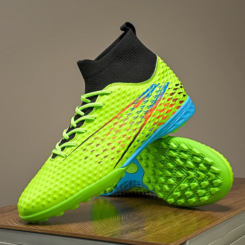 

Green High Top Mens Soccer Shoes Outdoor Man Society Soccer Cleats Non-slip Trainers Football Field Boots Men chuteira de futsal