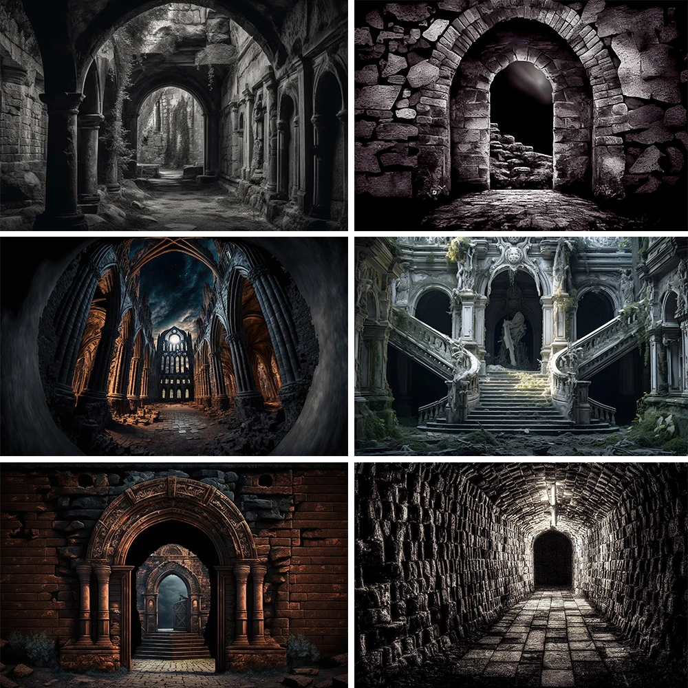 

Photography Background Gloomy Retro Palace Vintage Castle Hall Staircase Church Scene Halloween Portrait Backdrop