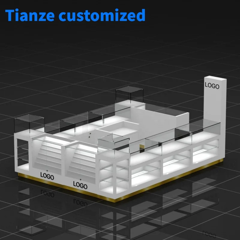 （customized）Modern Design Cell Phone Kiosk Cell Phone Accessory Display Showcase Wood Mobile Counter Mall Kiosk