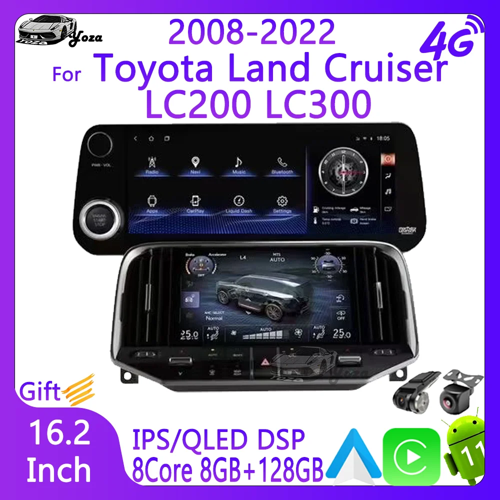 Yoza Carplay Car Radio For Toyota Land Cruiser LC200 LC300 2008-2022 Android11 Multimedia GPS Navigation Stereo 4G WIFI GiftTool