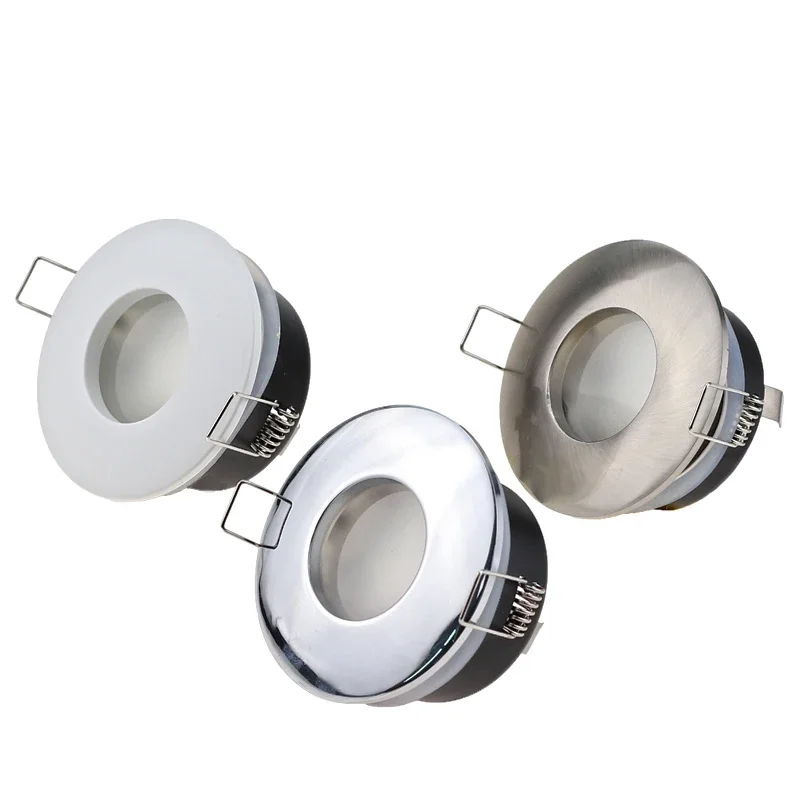 IP65 Zinc Alloy Glass Lens GU10 MR16 Fitting 70mm Cut Hole Bulb Replaceable Down Light Chrome Ceiling Recessed Lamp Waterproof