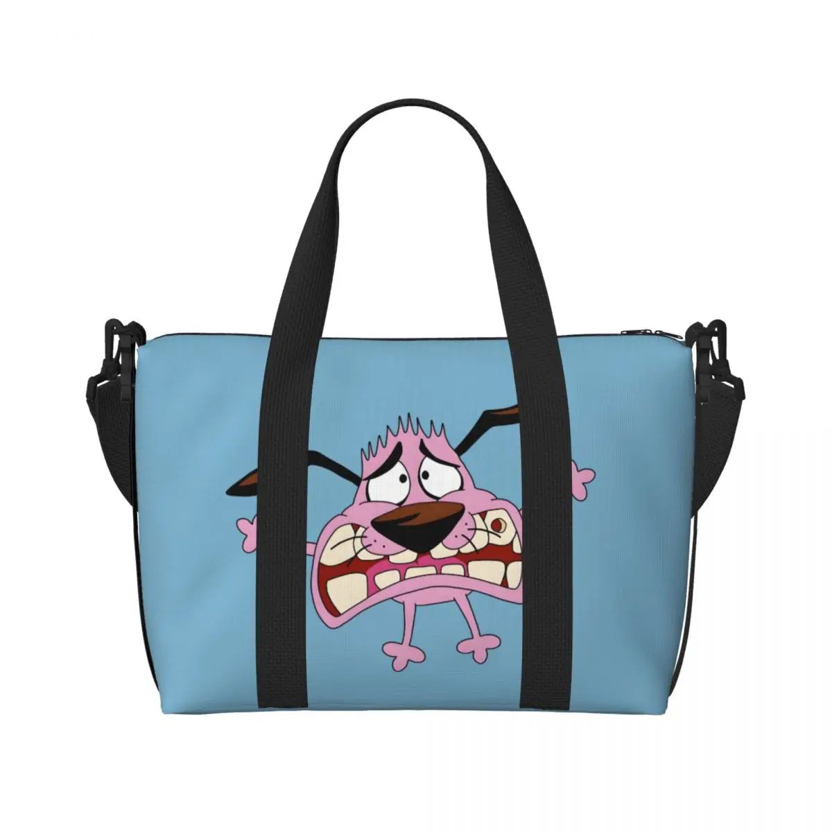

Custom C-Courage The Cowardly Dog Beach Tote Bag for Women Dog Cartoon Big Compartment Beach Gym Travel Bags
