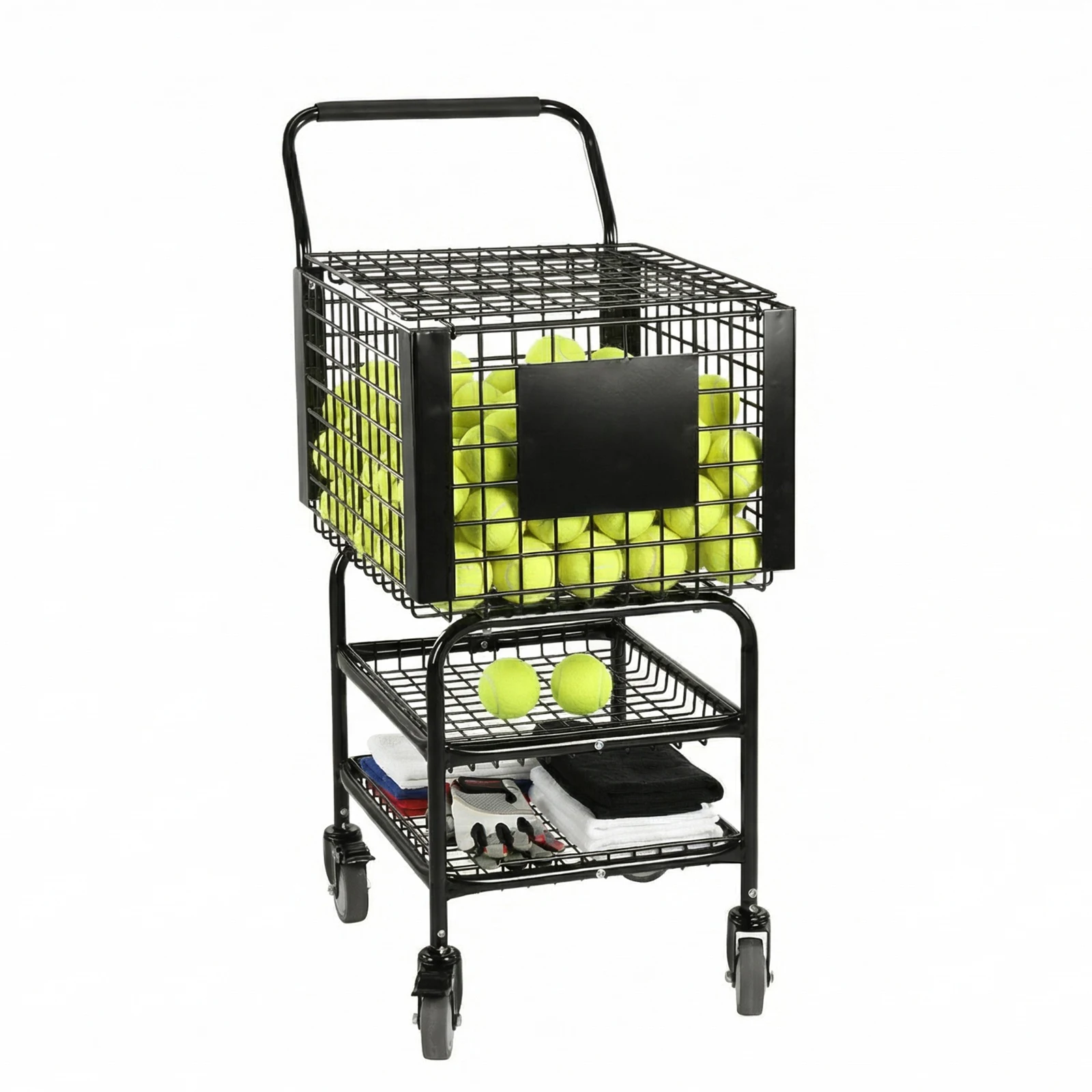 

Tennis Ball Basket Cart with Easy Load Mobile Training Tennis Car Holds 350 Balls for Teaching & Court Use