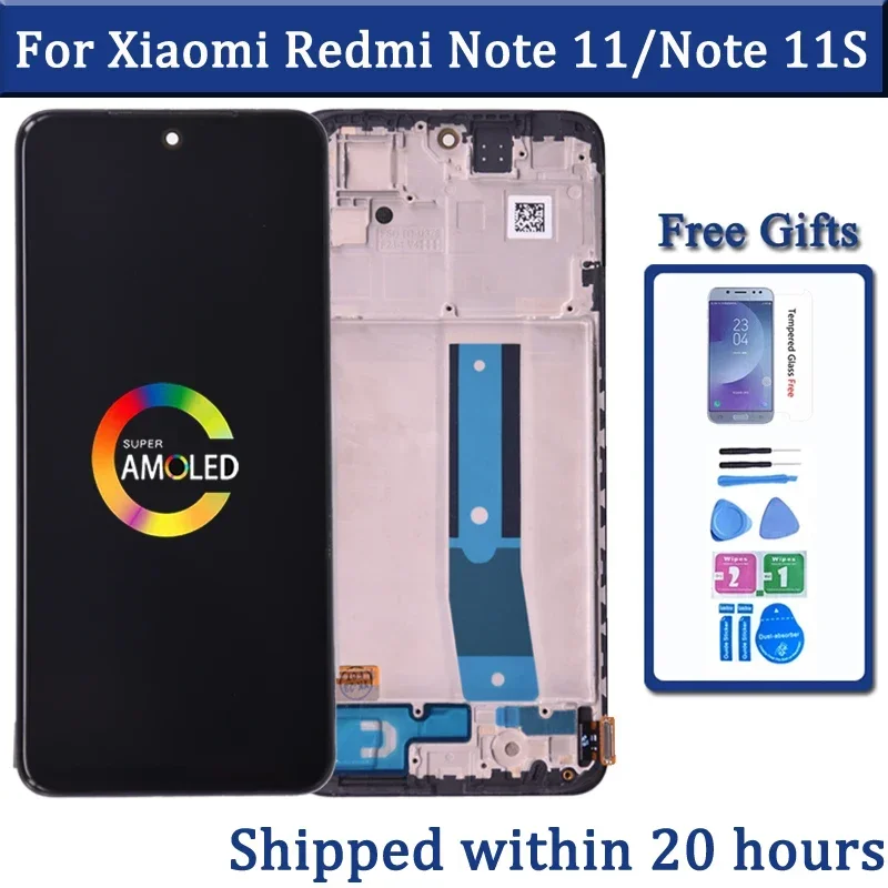 For Xiaomi Redmi Note 11 LCD Display 2201117TG Screen Touch Glass Digitizer For Redmi Note 11S LCD With Frame