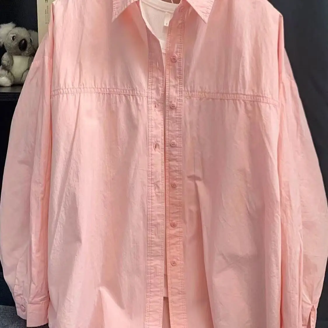 

Свободный крой из чистого хлопка Long Sve Pink irt, женский корейский повседневный топ, дышащая удобная внутренняя одежда, весна 2025 г.