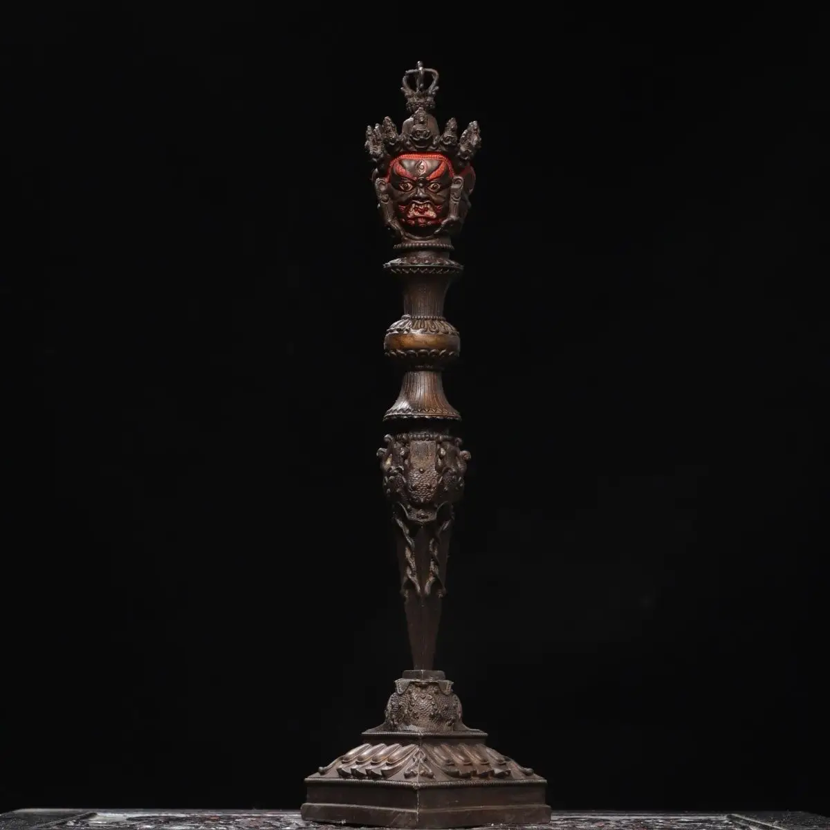 Antique Three‑Faced Vajra Phurba Pestle Tibetan Buddhist Ritual  Figurine Religious Altar Worship Decor Collectible Craft