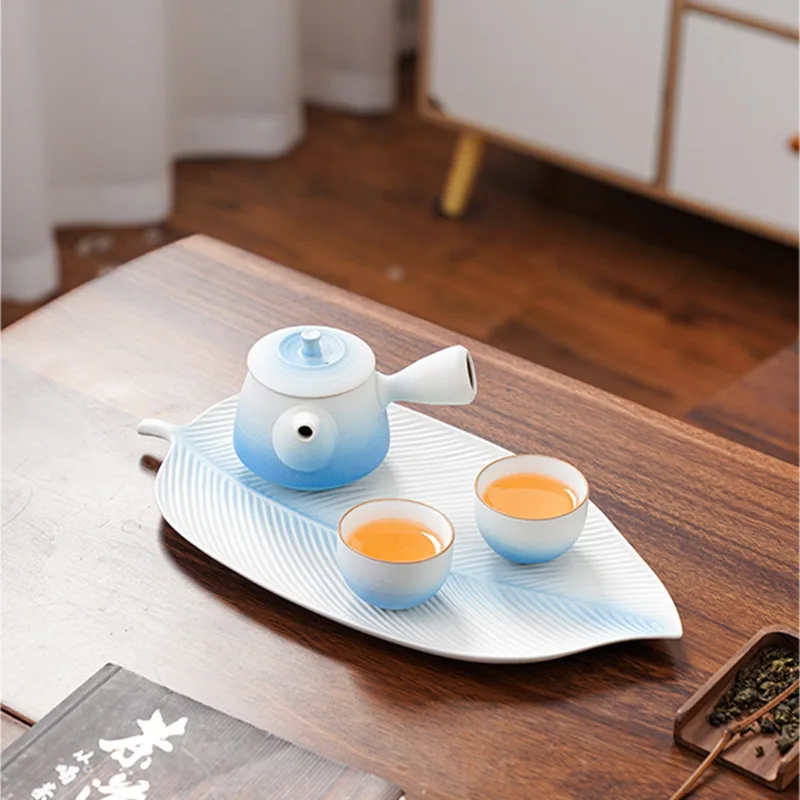 Coarse Pottery Kung Fu Tea Set for Home Living Room Office Reception Light Luxury Ceramic Teapot Teacup Tea Tray Small Set