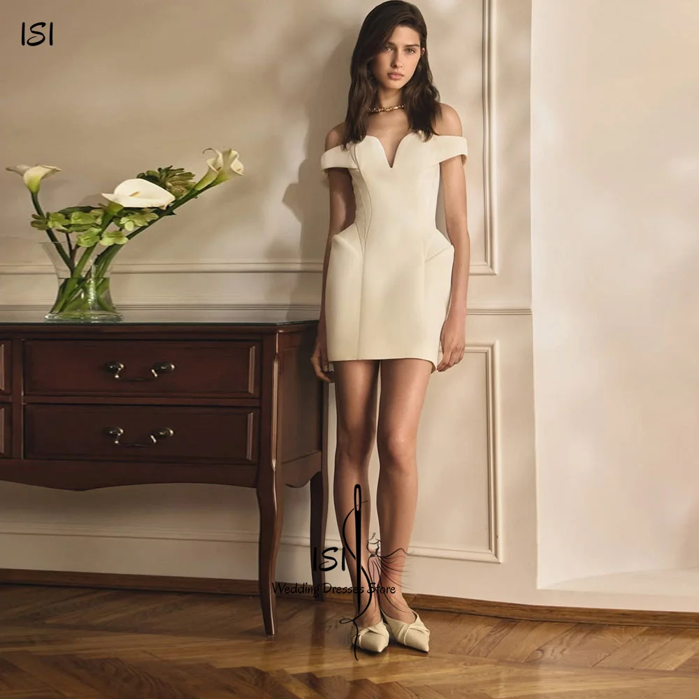 

ISI Elegant A-line Mini-Length Wedding Dresses For Woman Off the Shoulder Above Knee Bridal Gown Customized Vestidos Novias Boda
