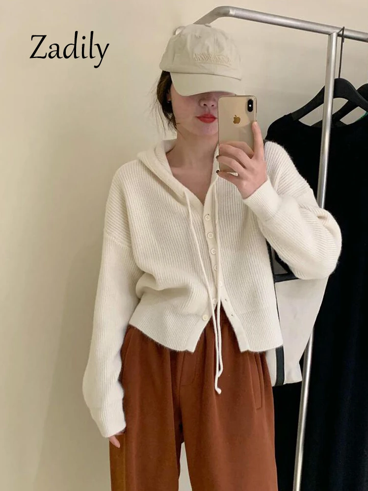 

Zadily 2023 Winter Minimalist Long Sleeve Women Short Sweater Cardigan Korea Style Button Up Knit Ladies Blouse Casual Jumpers