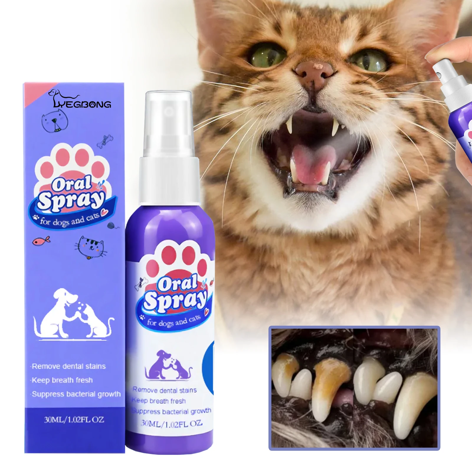 Pet Dental Cleaning Spray For Cats Dogs, Pet Oral Care Spray, Remove Plaque Tartar And Freshen Pet Breath