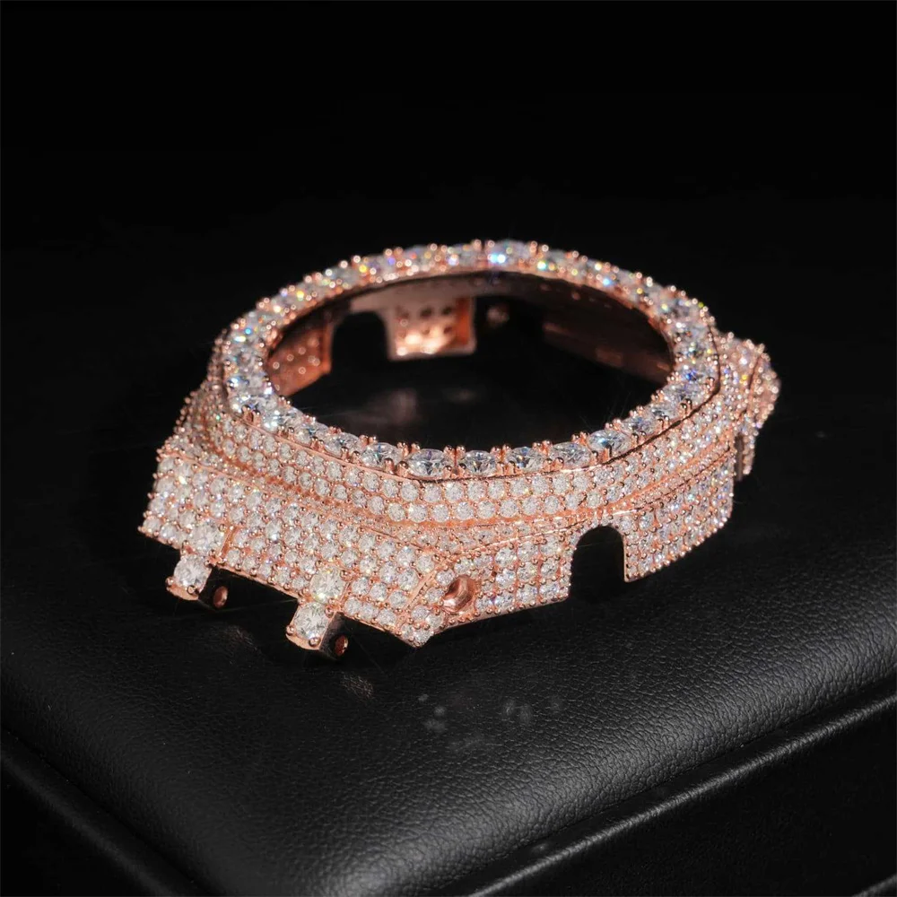 Blingminer VVS Moissanite Watch Case For CAS** GA2100 Can Pass Diamonds Tester S925 Brass With GRA Wrist Diamonds Case Free Ship