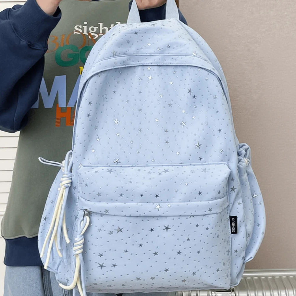 Oxford Cloth Star Backpack Multi-pockets Large Capacity Student School Bag Solid Color Durable Travel Rucksack