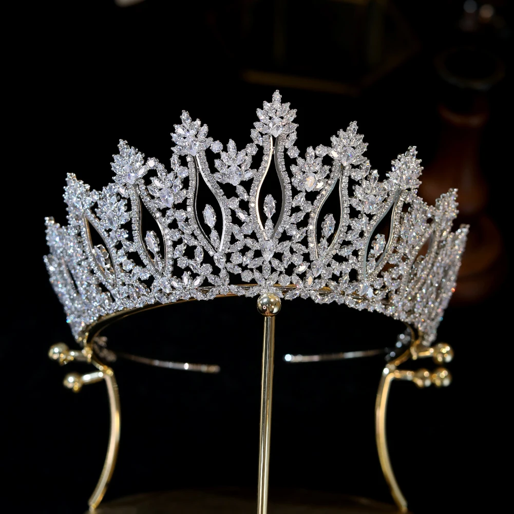 luxo aaa zirconia nupcial tiaras para mulheres cocar barroco headband rainha coroa acessorios de cabelo cabelo joias casamento grande 01