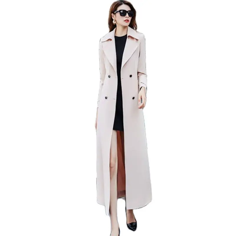 

High-end Fashion Windbreaker Female 2023 New Spring And Autumn Black Temperament Fashion Atmosphere Long Over-the-Knee Coat 501