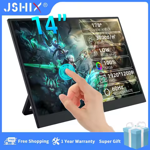 JSHIX 14 Inch Touch Screen Portable Monitor 60Hz 100%sRGB Game Full HD IPS Second Monitor for Laptop Ps4 Switch Xbox Sub Display