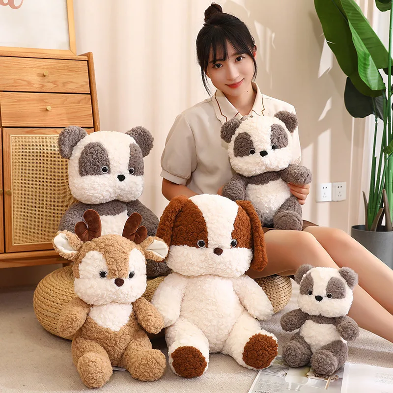 New Elk Forest Animal Doll Plush Toy Stuffed Panda Sitting Dog Plushie Like Real Boys Girls Christmas Gift