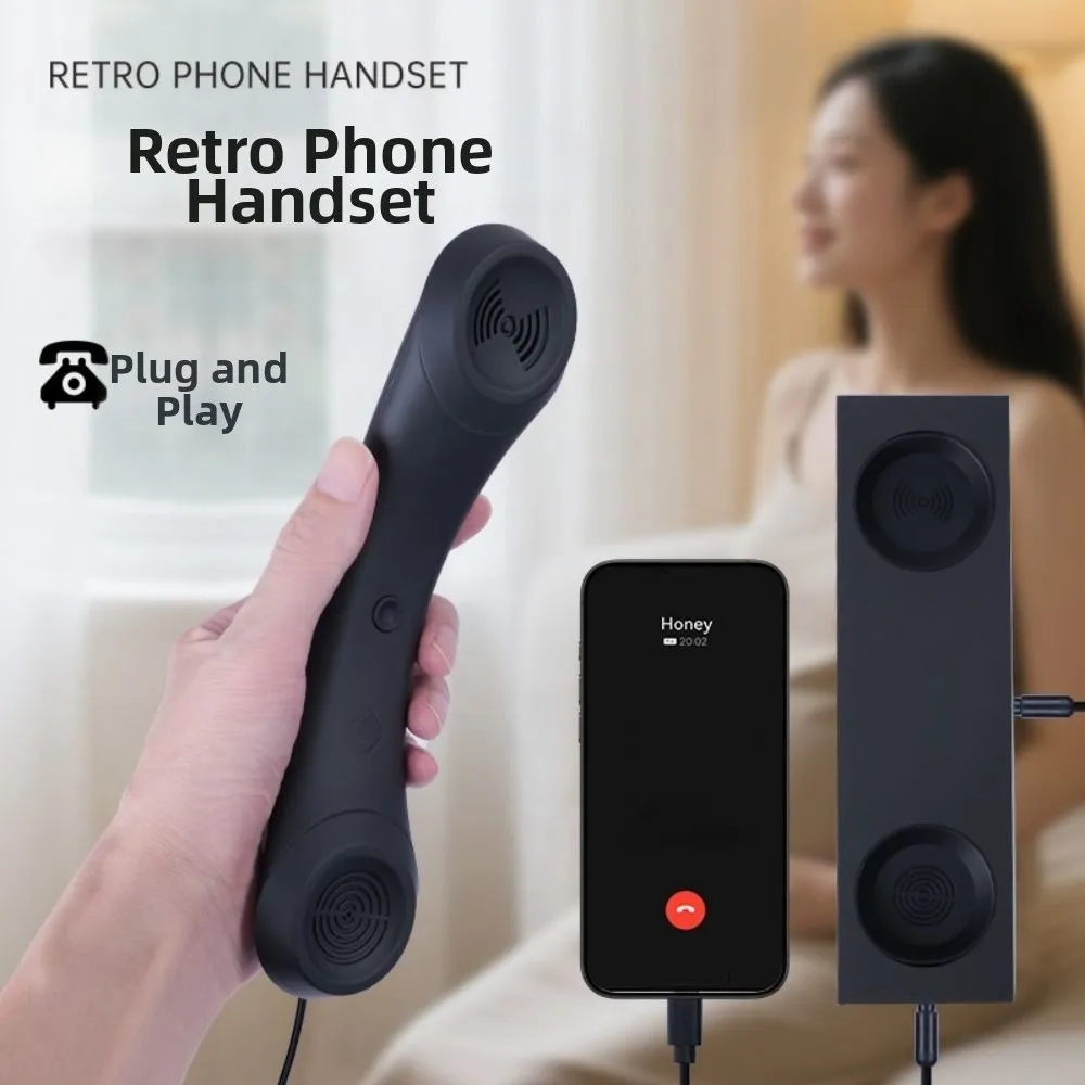 with Microphone Phone Handset Telephone Style Tangle Free Wire Telephone Handset Type-C Handheld Cell Phone Receiver
